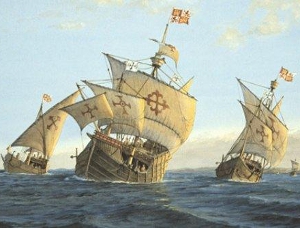 Colombo's caravels discover America searching for Indias